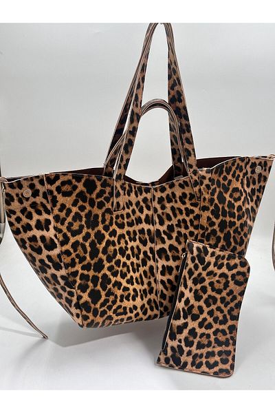 minebag Geantă de umăr pentru femei, cu model leopard, design special, portofel suplimentar - stâlp