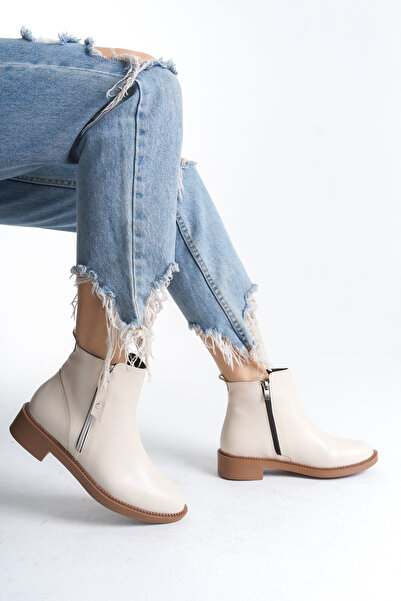 marinarosse Kadın Victor Bej Cilt Fermuar Detaylı Kısa Bilek Bot