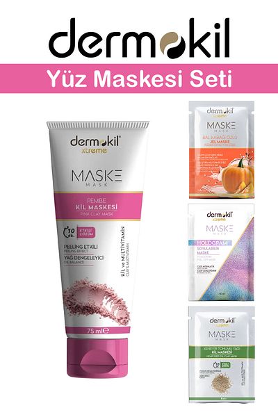 Dermokil Pink Clay Mask with Peeling Effect and Oil Balancing 75 ml Set