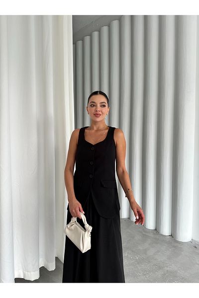 Laluvia Schwarze Premium-Weste mit Milano-Knöpfen