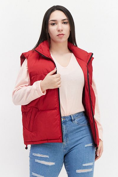French Connection Women High Neck Sleeveless Puffer Vest Jacket, Red