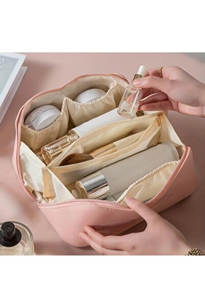 miatamer Чанта за грим с голям капацитет, преносима розова козметична чанта