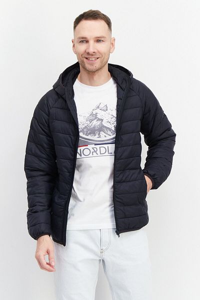 French Connection Men Hooded Solid Long Sleeves Puffer Jacket, Marine