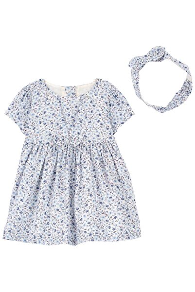OshKosh Mavi Çicekli Kısa Kollu Kız Bebek 2'li Elbise Set
