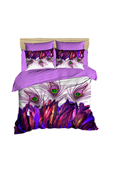 Fabeteks Peacock Feathers Purple 3D Digital Double Duvet Cover Set