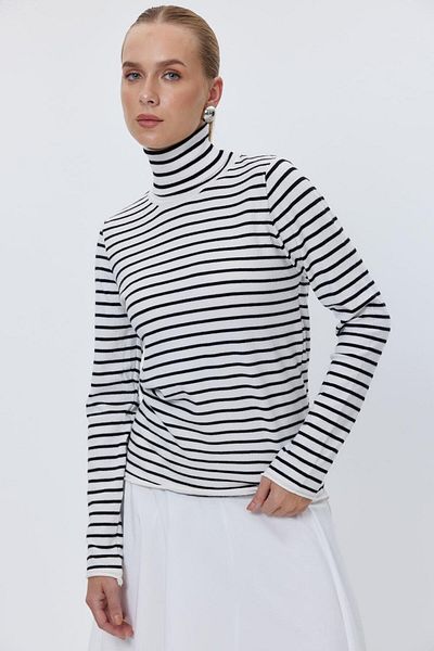 Tuba Butik Turtleneck Striped Knitwear Ecru Women's Sweater