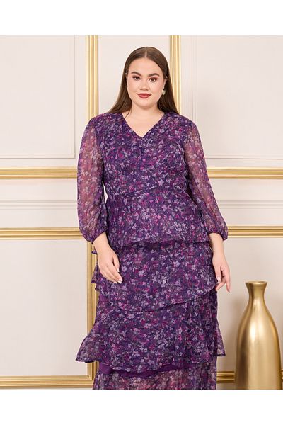 Styli Plus Ditsy Print Layered Tiered Midi Dress