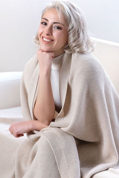 DALİSA Alina Knitwear Plain Knitted Knee Blanket, Sofa Shawl, Children's Blanket Stone - 130x150