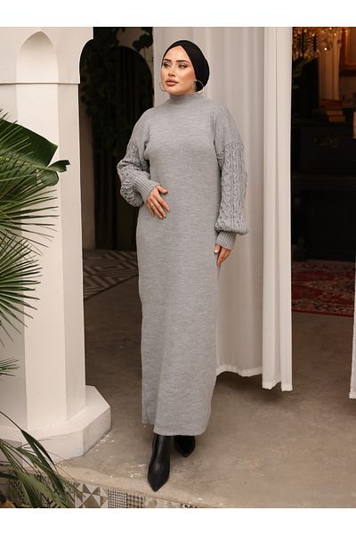 SAHRA BUTİK ΠΛΕΚΤΟ ΦΟΡΕΜΑ ΜΕ ΜΑΝΙΚΙΑ ΜΑΛΛΙΑ - Γκρι - SAHRA BUTİK