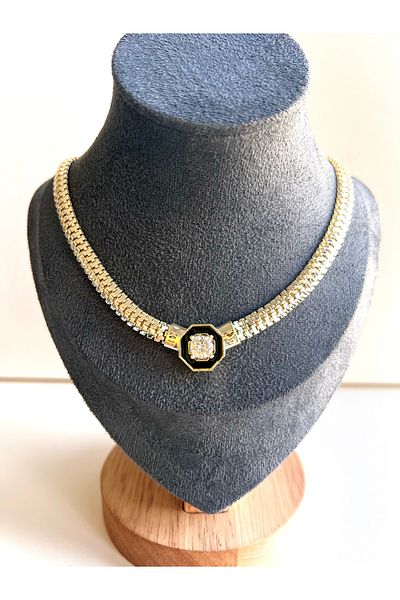 Freya Black Mineled Zircon Stone Crush Chain Necklace (35cm Length)