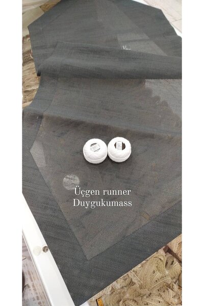 DUYGU KUMAŞ Üçgen Uçlu Köşe Çevrili Linen Kumaş Runner