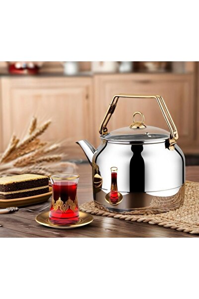 PORLİSMA إبريق شاي من الفولاذ بمقبض علوي سعة 3.5 لتر من Ayperi - ذهبي