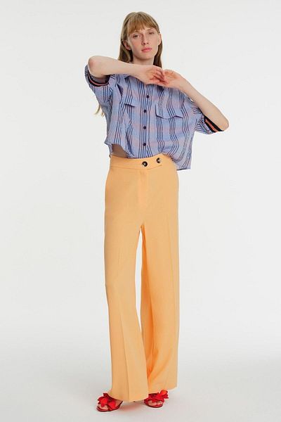 Exquise High Waist Wide Leg Crepe Trousers