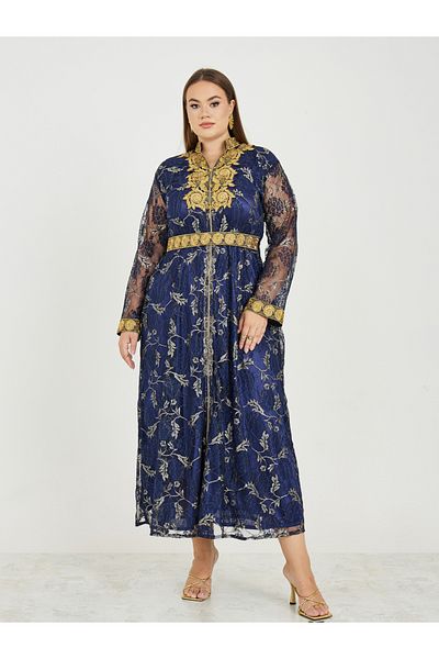 Maxim Creation By Styli Plus Lace Insert Long Sleeves Jalabiya