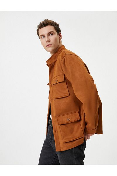 Koton Hemdjacke, Wildleder-Optik, schmale Passform, Taschendetails, geknöpft