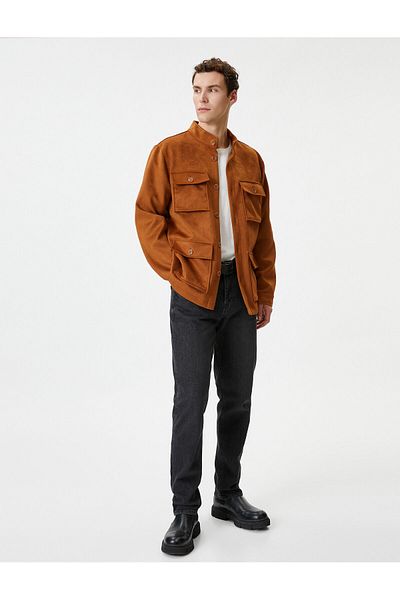 Koton Hemdjacke, Wildleder-Optik, schmale Passform, Taschendetails, geknöpft