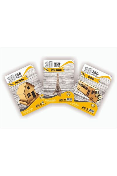 MAKETÇİNİZ 3-Piece Model Set-8 Eiffel Tower-Farm House-Bus