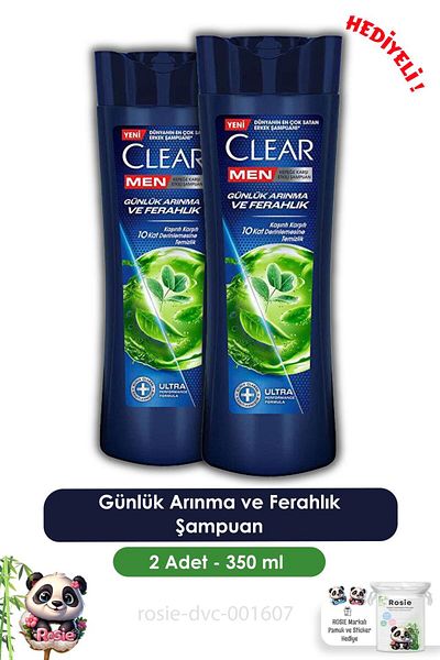 Clear 350 ml Purification and Freshness Shampoo for Men - 2 Pack Daily Use, Rosie
