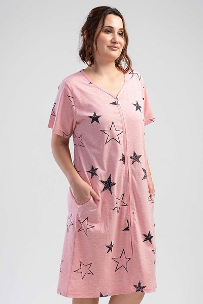 VİENETTA Plus Size Zipped Rosebloom Home Dress - Short Sleeve C2T1N0O011