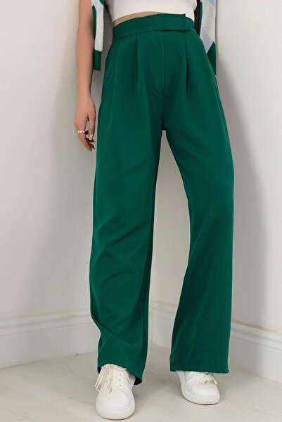 dk denemekabini Pantaloni Palazzo de damă cu închidere cu velcro cu talie îna...