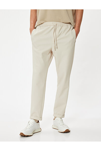 Koton Διπλωμένο πόδι - Παντελόνι με κορδόνια στη μέση και λεπτομέρεια τσέπης