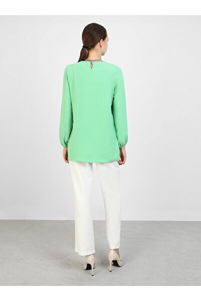 Refka Green Balloon Sleeve Aerobin Blouse - Sleeve Elastic - Refka