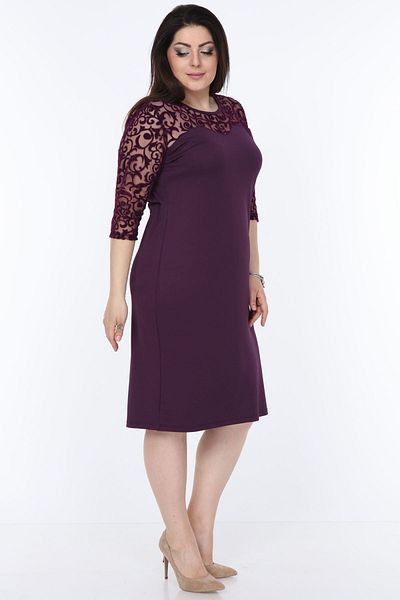 modayız Purple Flocked Plus Size Dress 7a-1033