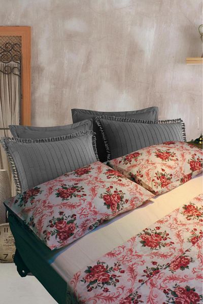 ATA HOME طقم غطاء لحاف قطن مزدوج - 3 ملاءات ووسادة لحاف، 220x220 سم