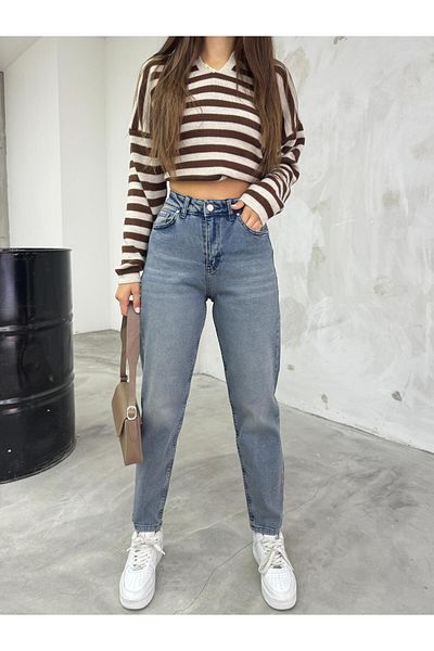 BİKELİFE Damen-Mom-Jeans mit hoher Taille, dehnbar/Lycra