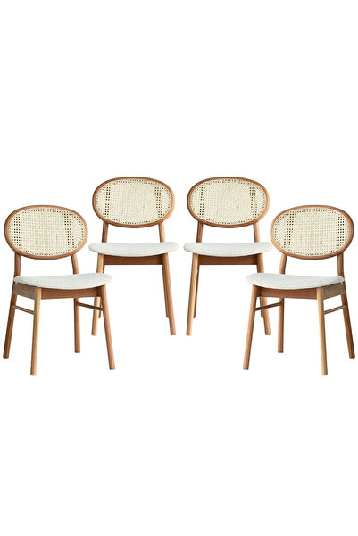 Woodenbend Medin Natural Ahşap Hazeranlı Sandalye 4 Adet – Doğal Kayın Ağacı