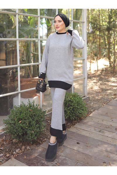 SAHRA BUTİK Gray Knitwear Set - Sahra Butik