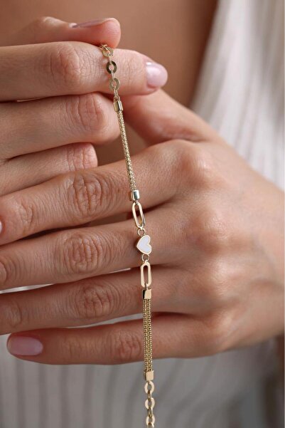 Tufanlar Kuyumculuk 14 Ayar Altın Mineli Kalp Bileklik EKM4898