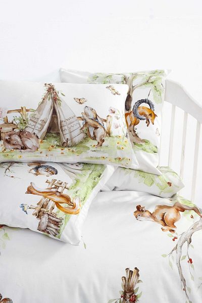 Montisu Mibabies - Camping Time Baby Room Set: 100% Cotton Duvet Cover Set, Throw Pillow and Wall Decoration