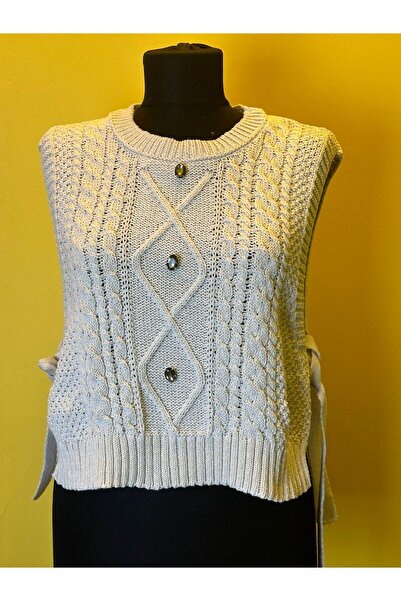 Gönülden Tasarım Трикотажний жилет з цирконом і боковими зав'язками CROP