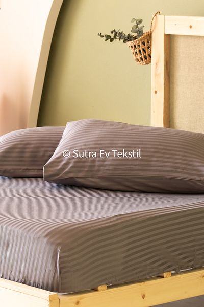 sutra طقم ملاءة سرير مرنة مزدوجة من الساتان القطني 100% مقاس 160x200+30 سم