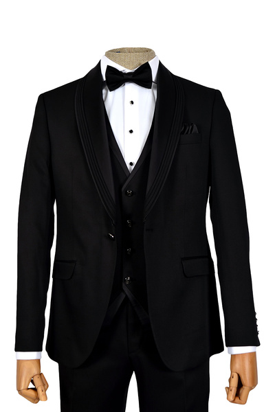 Cengiz İnler Cengiz Inler Textured Double Line Shawl Collar Single Button Groom Suit