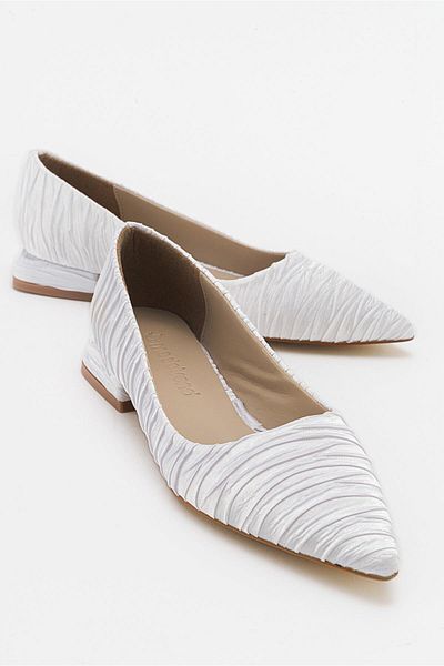 Ccway Women's Plain Ballerinas WHITE SATIN
