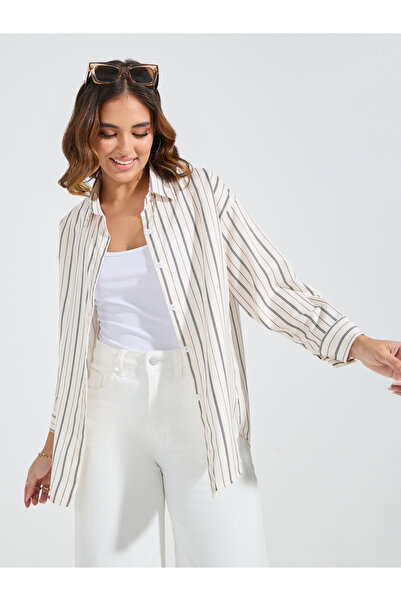 Take Two By Styli Striped Print Button Placket Oversized Shirt