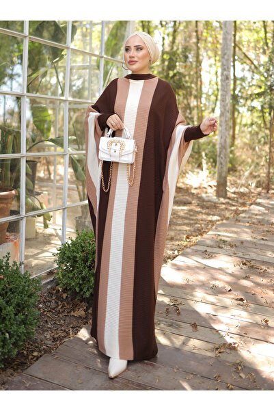 SAHRA BUTİK ΦΟΡΕΜΑ ΠΛΕΚΤΟ ΜΑΝΙΚΙ BAT - Καφέ - SAHRA BUTİK