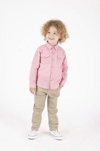 Mnk Baby&Kids Pink Linen Fold Shirt and Gabardine Trousers Set - Mnk6359