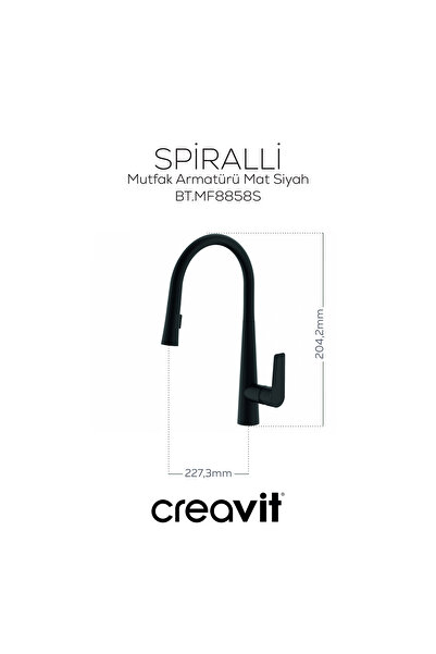Creavit Spiralli Mutfak Armatürü Mat Siyah