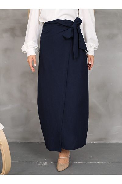 VAV Λινό Φούστα Navy Blue - Δαντέλα - Vav