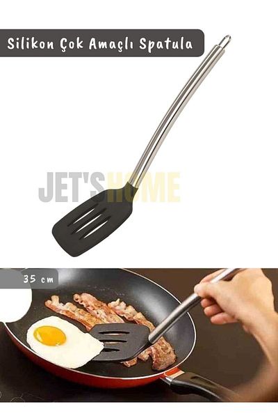 Jet's Home Silicone Spatula Serving Spatula Multi-Purpose Spatula with Stainless Handle Black 35 cm