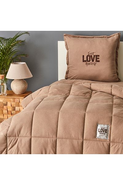 Karaca Motto Beige 135X200 cm Baumwolle Komfort Schlafset, Kopfkissenbezug 80 cm x 80 cm