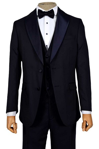 Cengiz İnler Cengiz Inler Honeycomb Pattern Shawl Collar Double Button Groom Suit