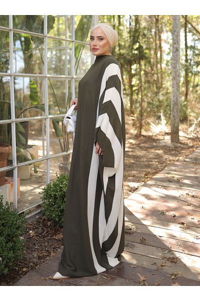 SAHRA BUTİK Knitwear Hijab Dress - Khaki - Sahra Butik
