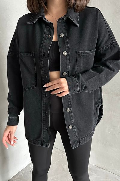 XRAY JEANS Дамско дълго черно дънково яке с копчета и джобове