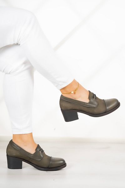 Erkan Saçmacı Mellody Khaki Casual Heels - Γνήσιο δέρμα