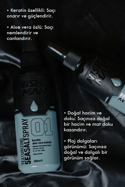 NISHMAN Deniz Tuzu Saç Spreyi - Keratin Aloe Vera Özü 200 ml