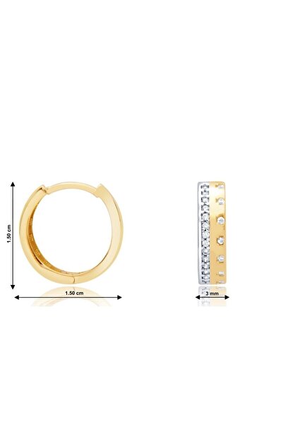 Diamond Line-Gülaylar 14 Ayar Sarı Altın Taşlı Halka Küpe